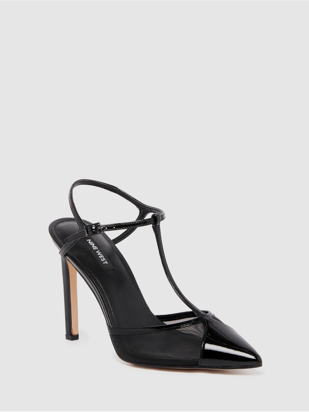 NIB Nine West Black Patent T-Strap Pointed Toe Pump Terrah3